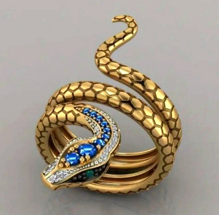 Gold and Blue Snake Ring