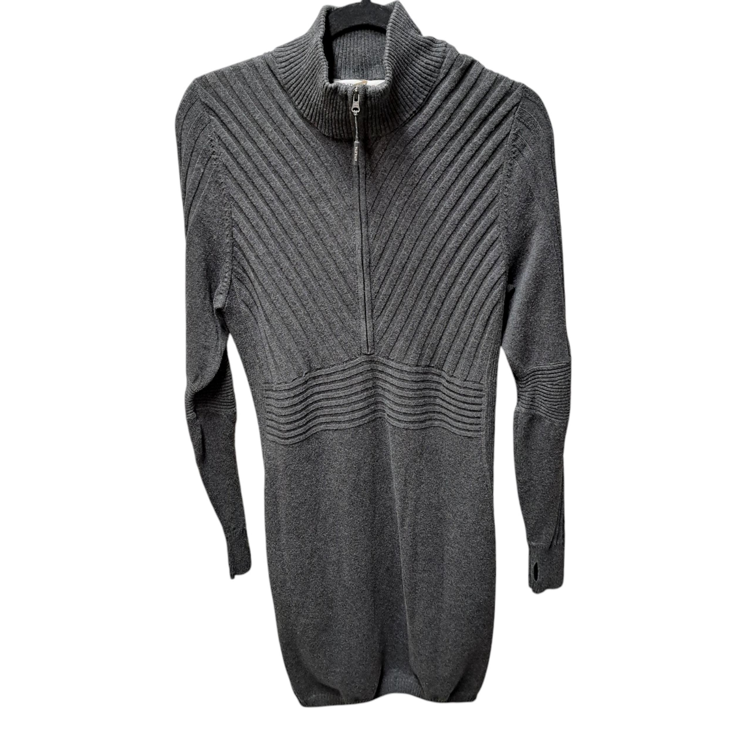 Athleta OC women's grey 1/2 zip mock neck ribbed sweater dress size XL midi