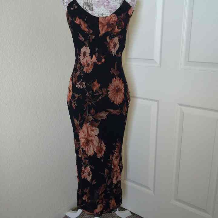 Sale! Black and rust floral ruffle dress