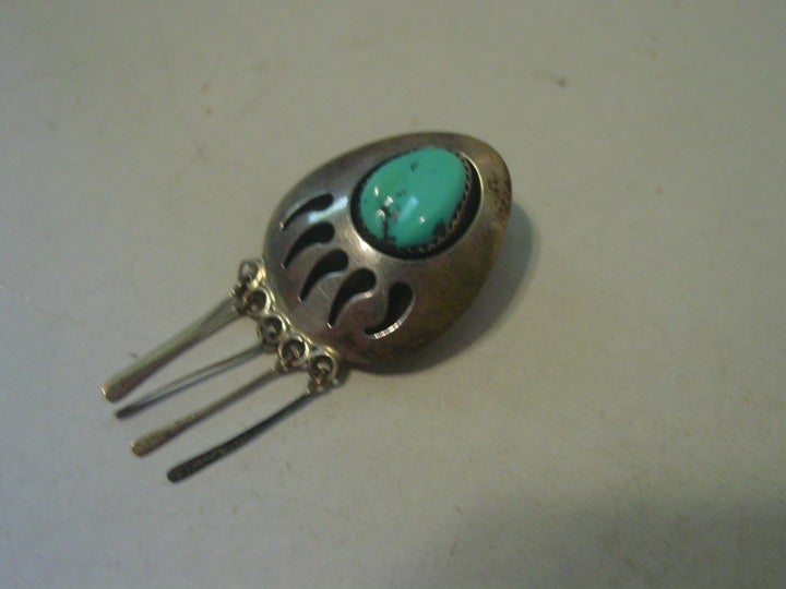 Vintage Sterling Silver & Turquoise Bear Paw Brooch/Pendant