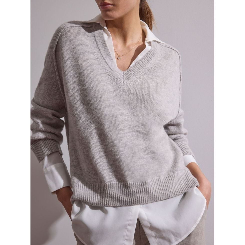 Brochu Walker sweater size L The Looker layered v neck Vail Grey Melange
