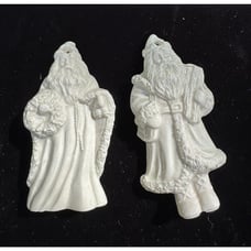 2 Beautiful White Ceramic Old World, Santa Christmas Ornaments Handmade -S53