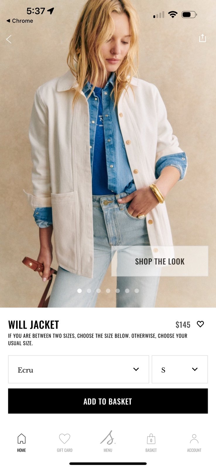 sezane will jacket in ecru size s
