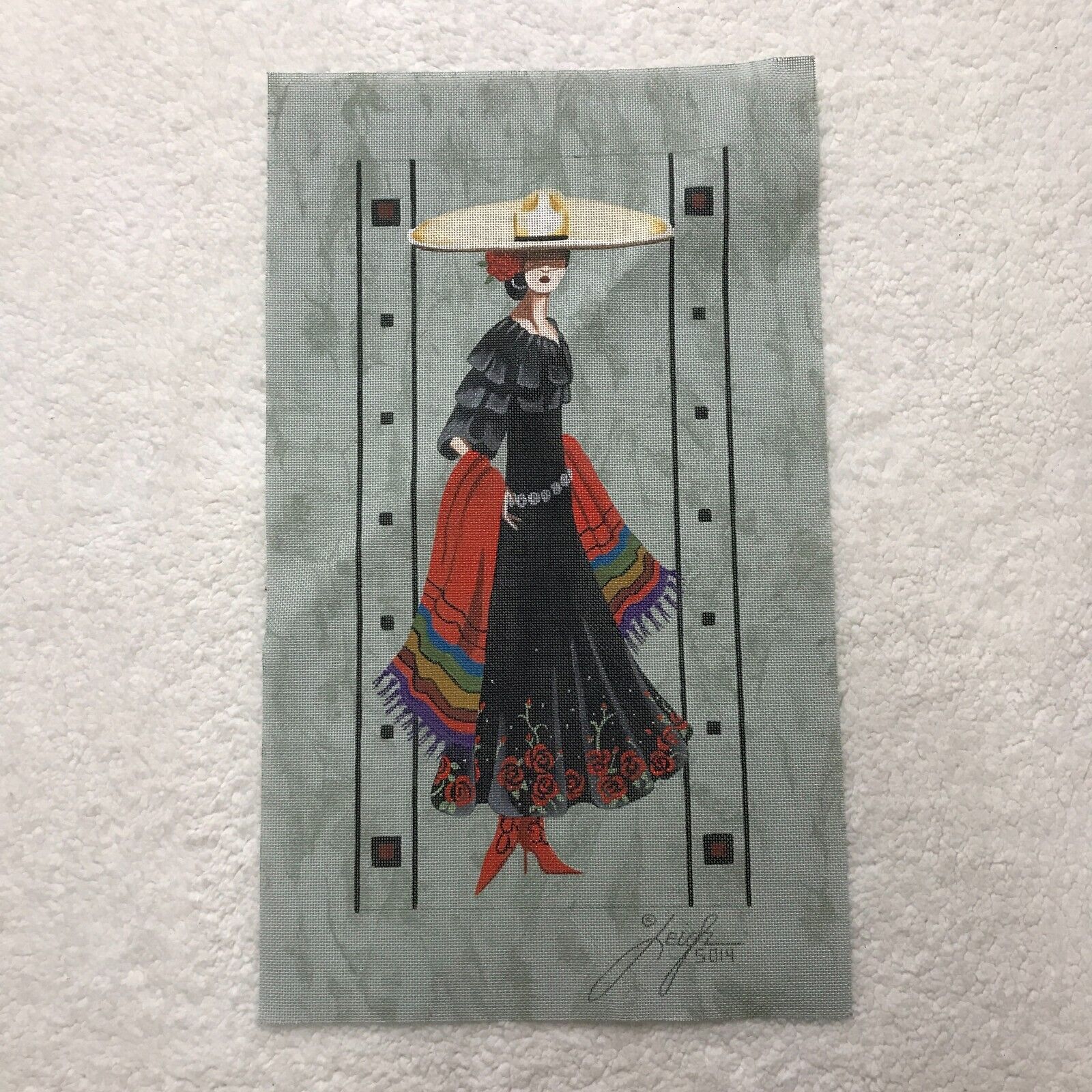 Leigh Designs Hand Painted Needlepoint Canvas Cancun Carmen Cowgirl 5014 Signed