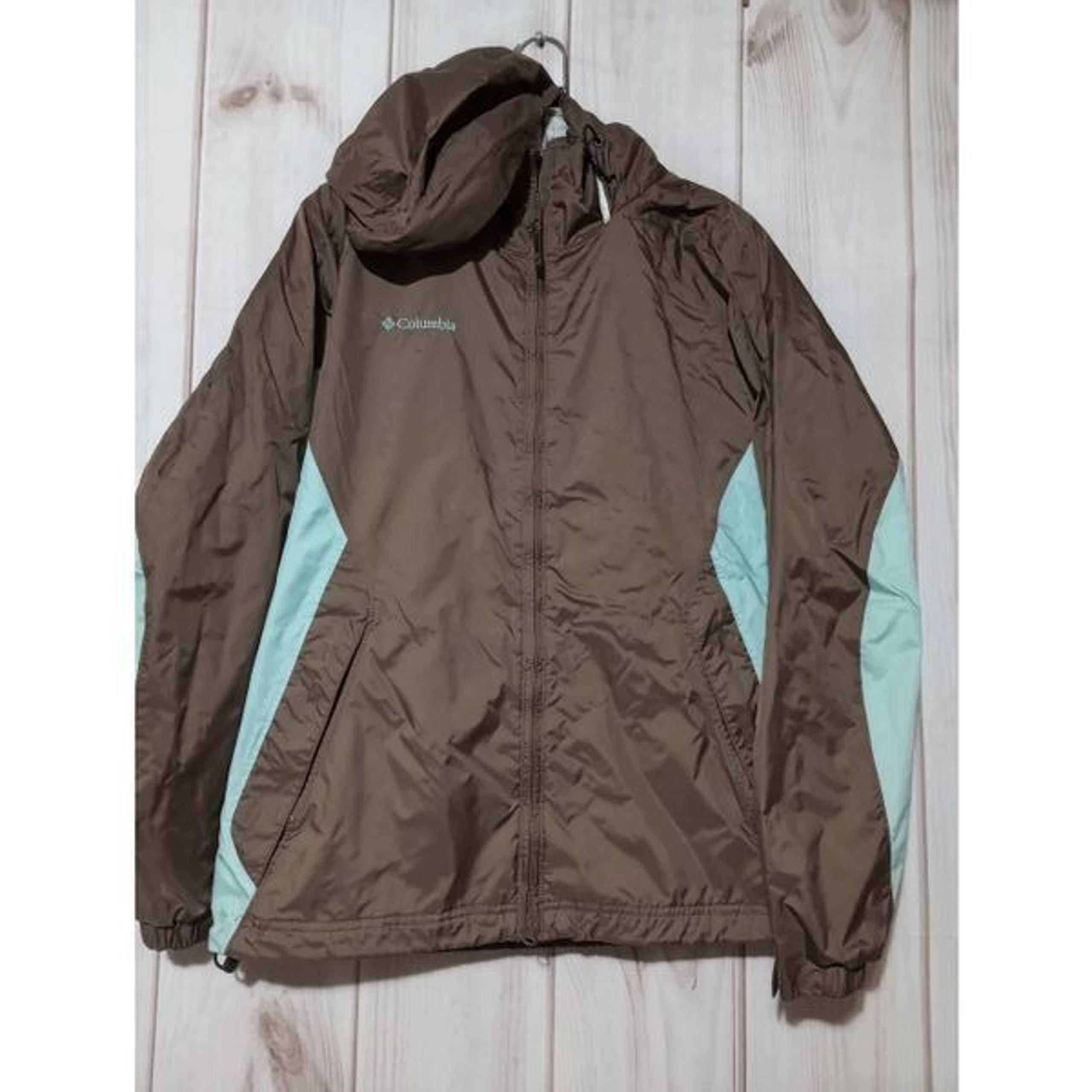 Columbia Jacket Ladies Large Waterproof Brown Teal Drawstring Waist