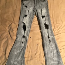 Grey flared ripped slim fit jeans