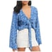NEW Free People Forties Feels Blue Floral Print Top Bell Sleeve Bodysuit Boho S