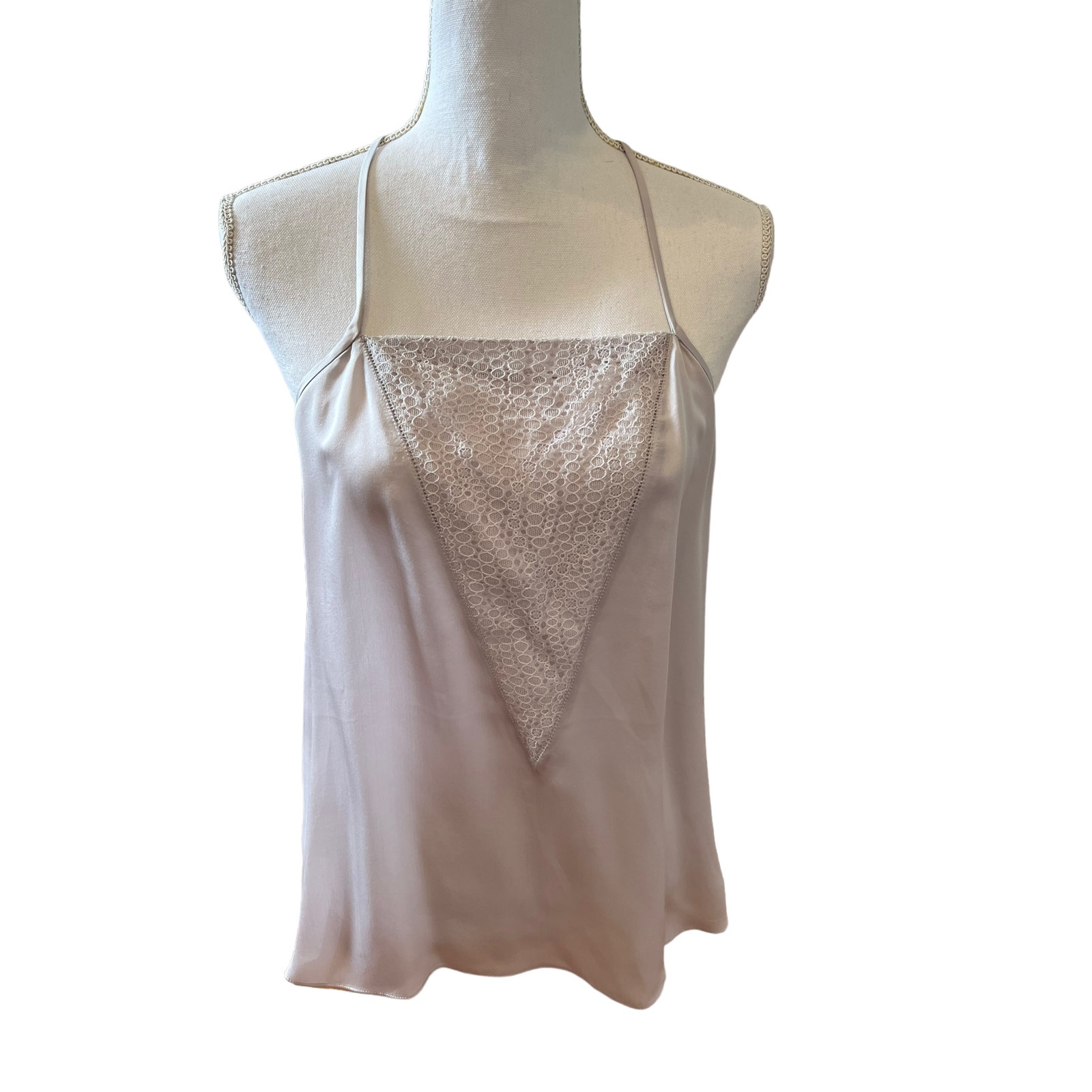 Halston Heritage Silk Split Back Cami Tank Top Silver Gray M