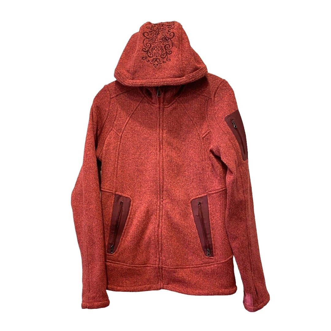ATHLETA Women Athletic Knit Jacket Hood BurgundyOrange Shanti Full Zipper S NWOT
