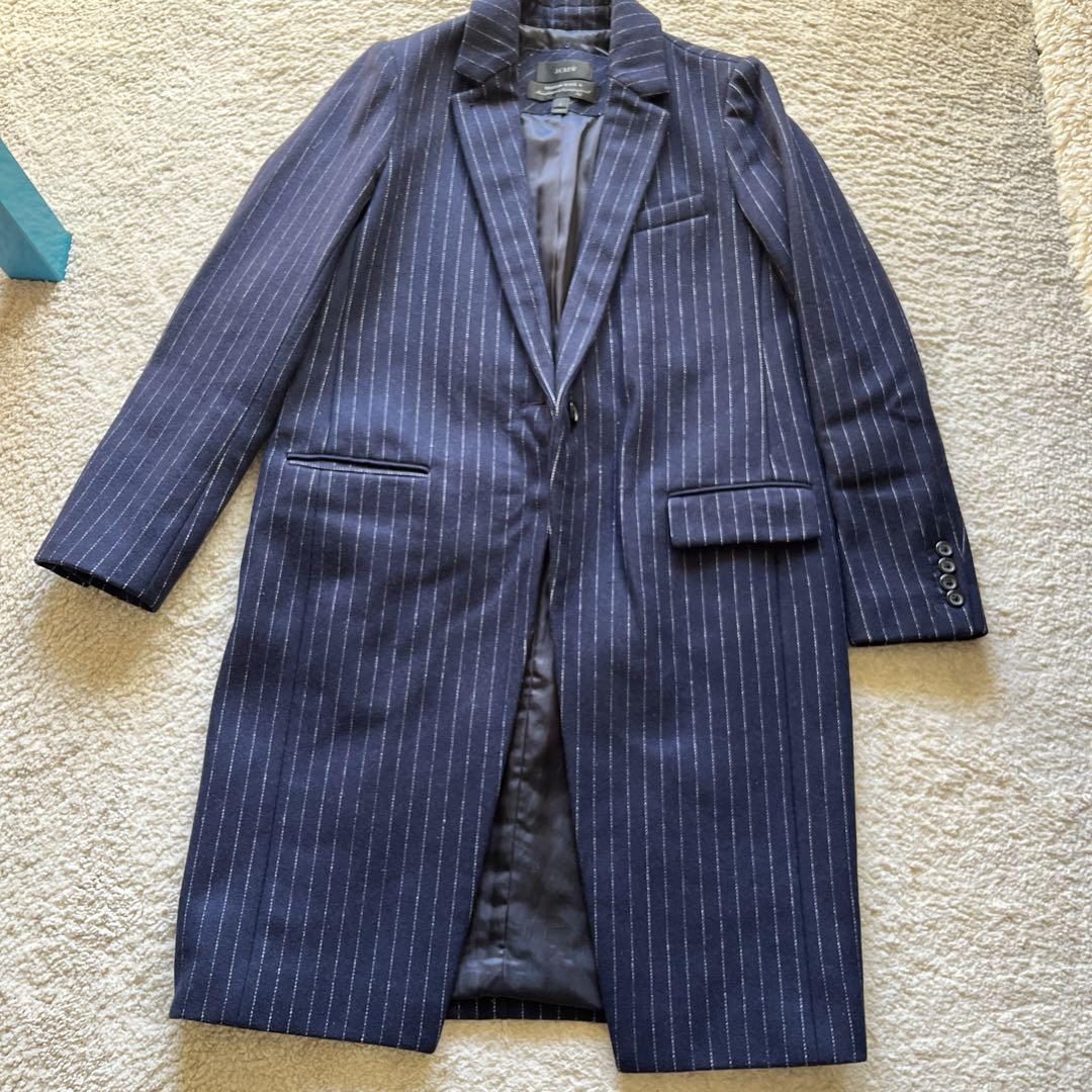J.CREW Long Coat Navy Stripe