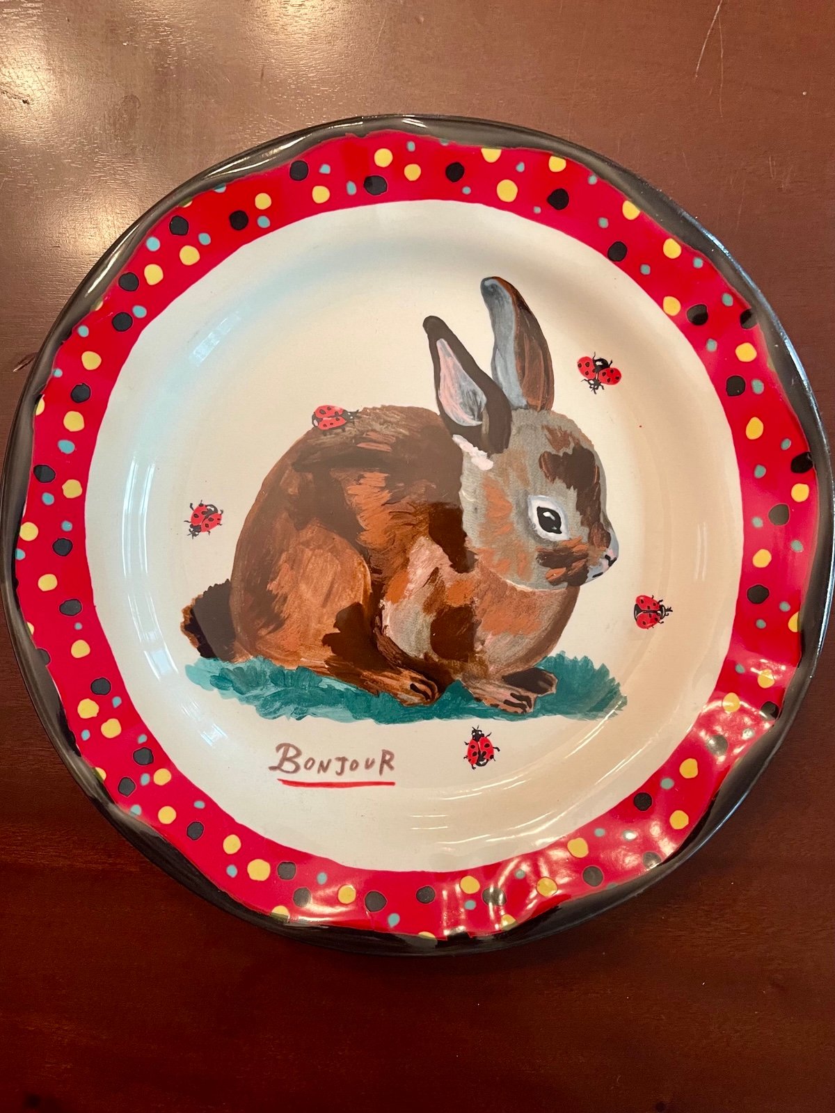 Anthropologie Nathalie Lete Charmante Dinner Bunny Bonjour Plate 10”
