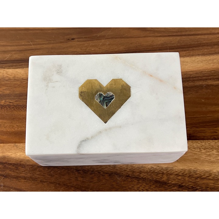 White Marble 6 x 4 Decorative Trinket Box, With Heart