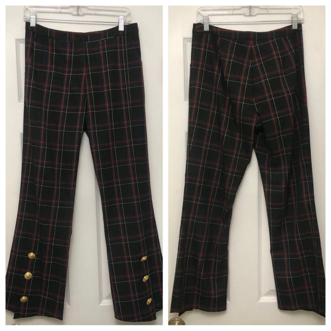 JB by Julie Brown Pants Cropped Plaid Printed Button Details Sailor Black Red 4