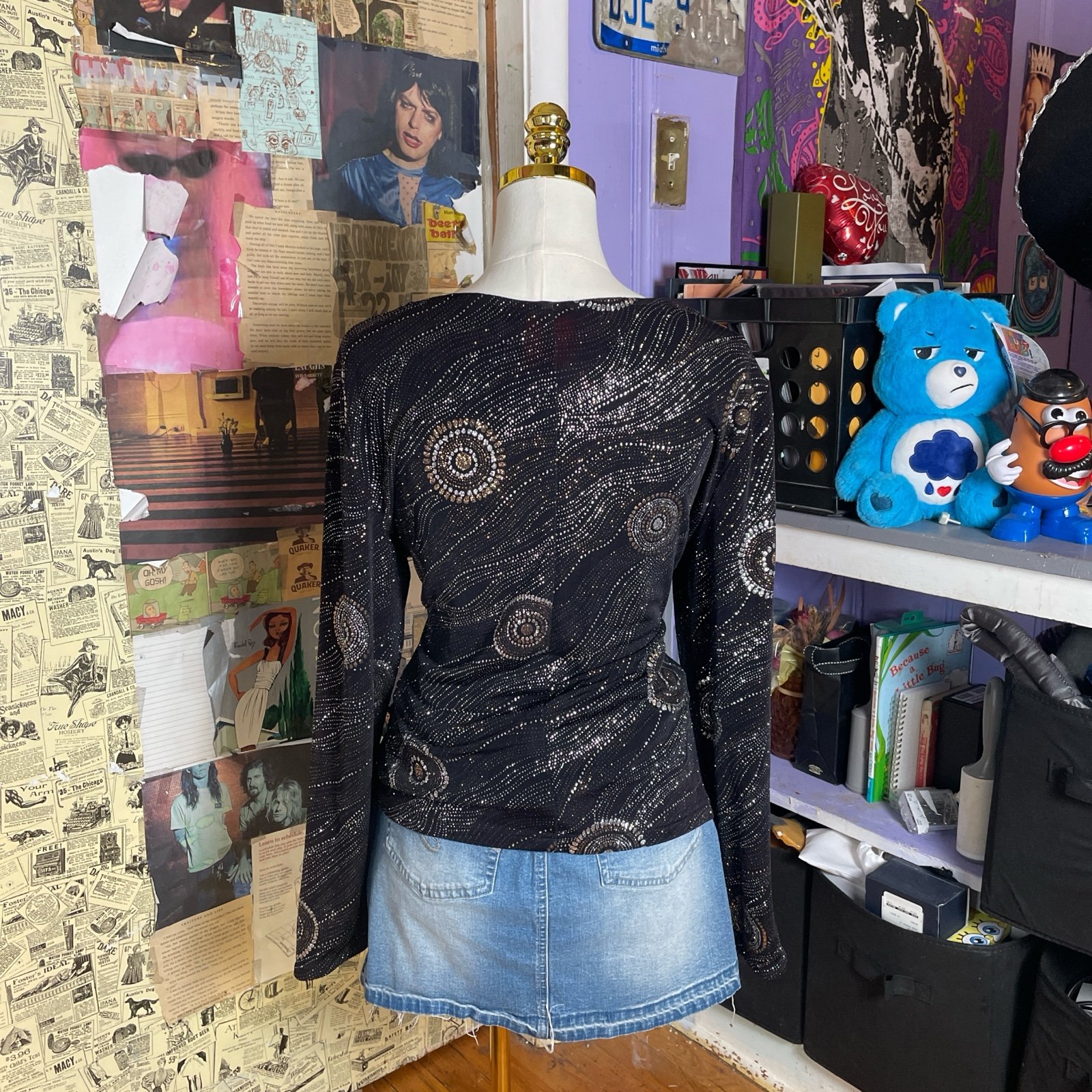 Vintage J. RIBKOFF Couture Metallic Ruched Long Sleeve Top