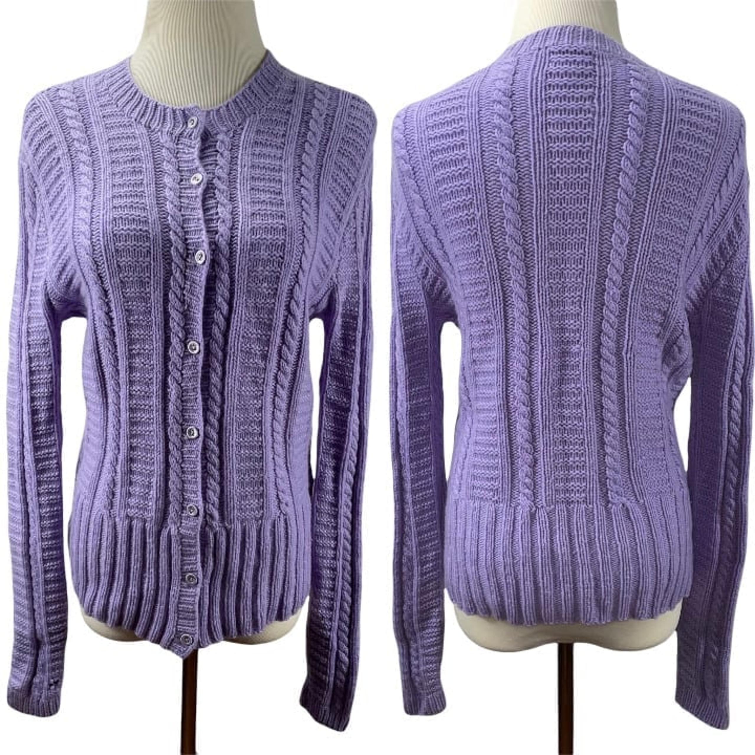 TSE Cashmere Cable Knit Purple Cardigan Sweater Size M