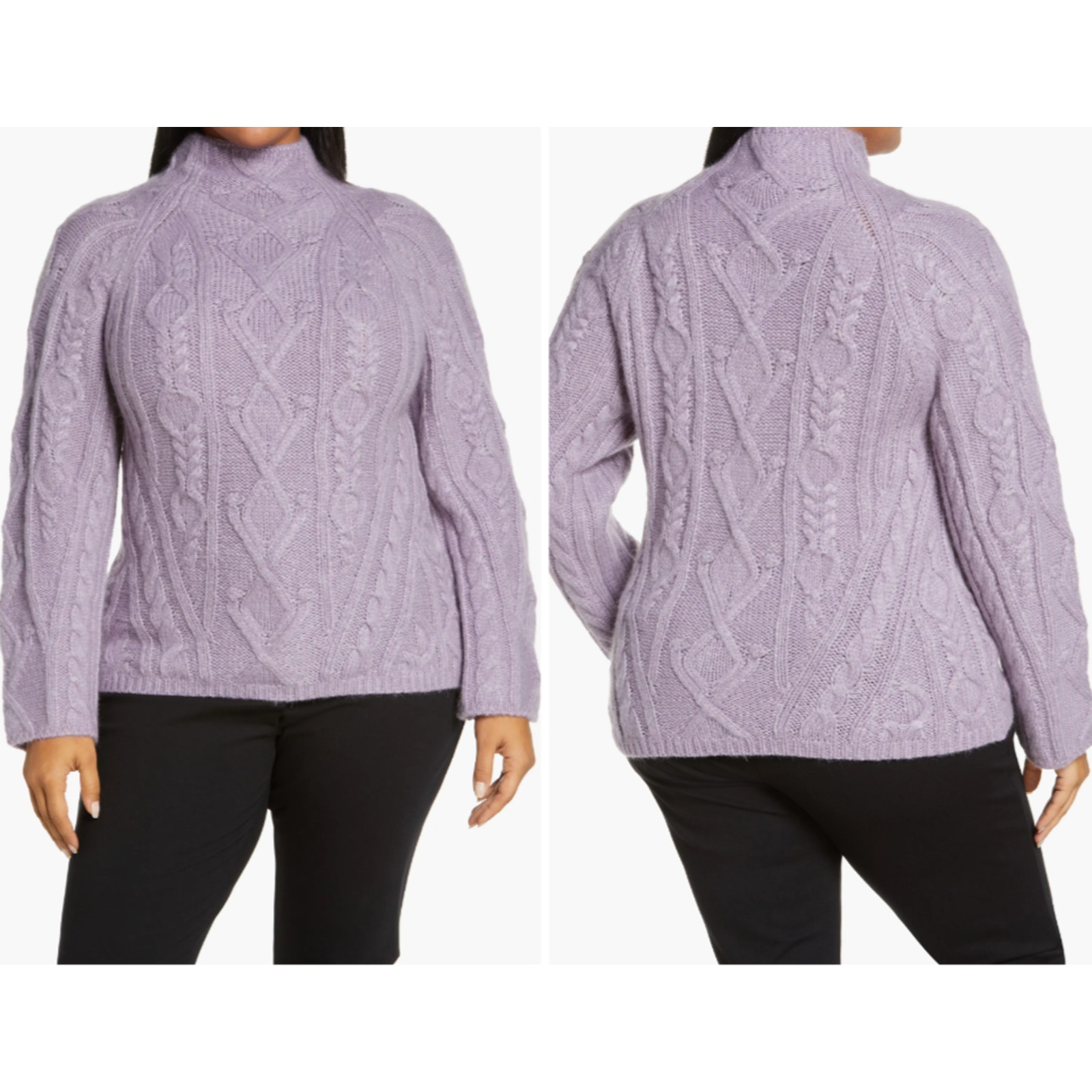 475 Vince Women's Purple Alpaca/Wool Chunky Cable Knit Mock Neck Sweater XXL
