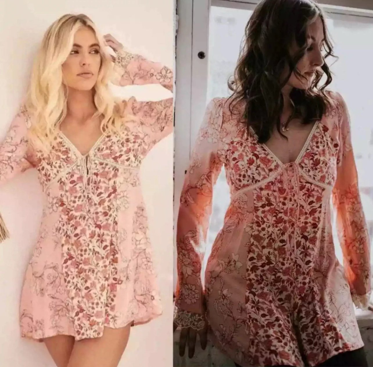 Free People Women’s Odette Petal Combo Floral V-neck Tunic Top Mini Dress MEDIUM