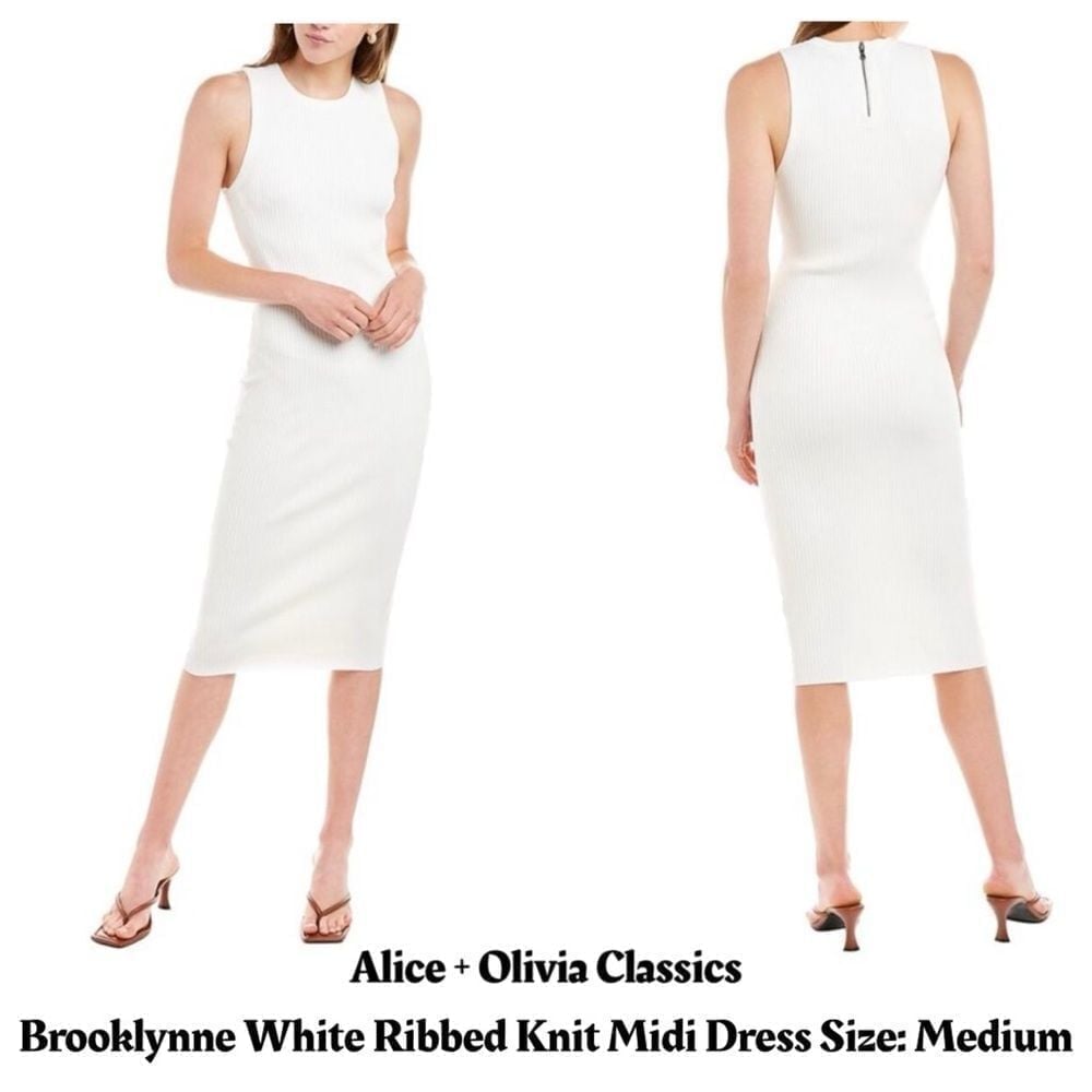 Alice + Olivia Classics Brooklynne White Ribbed Knit Midi Dress Size: Medium