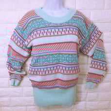 Vintage 80s Knit Sweater Haberdasher Lady-L Geometric 3-D Stripe Fair-Isle Bold