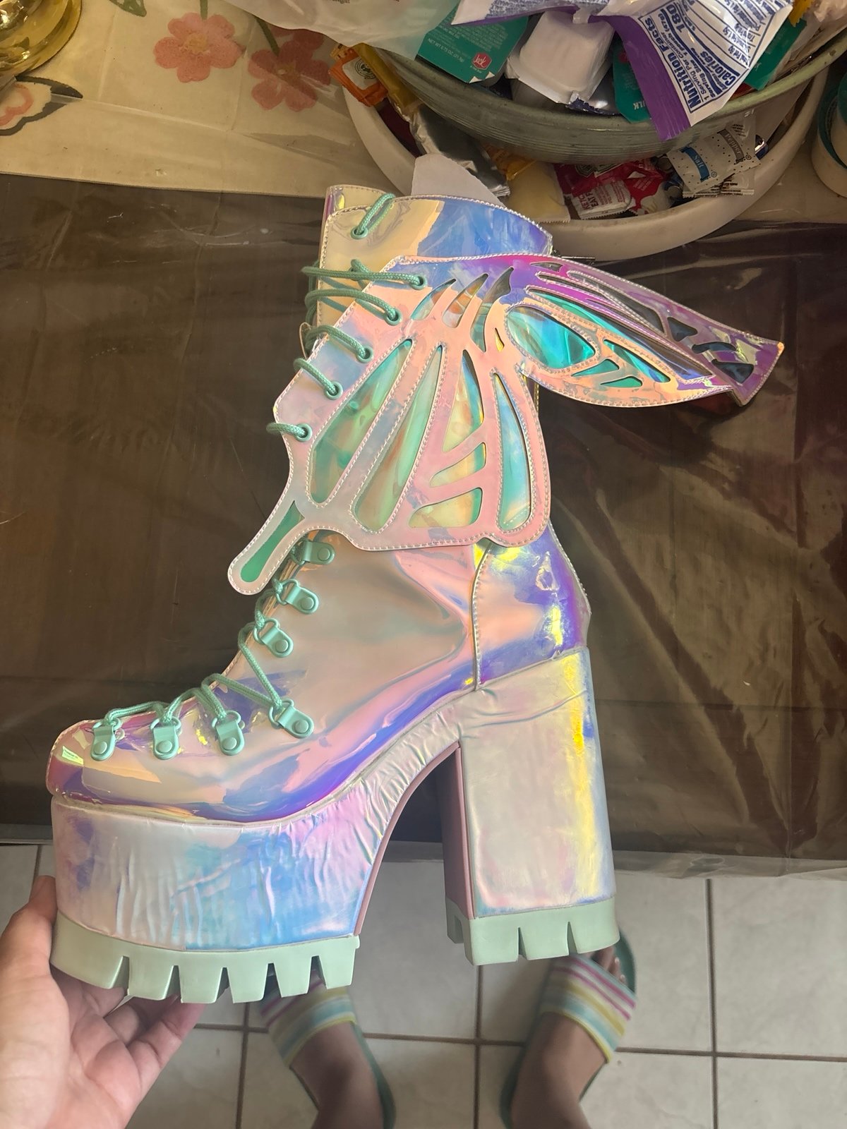 Fairy Butterfly Holographic Platform Boots size 11