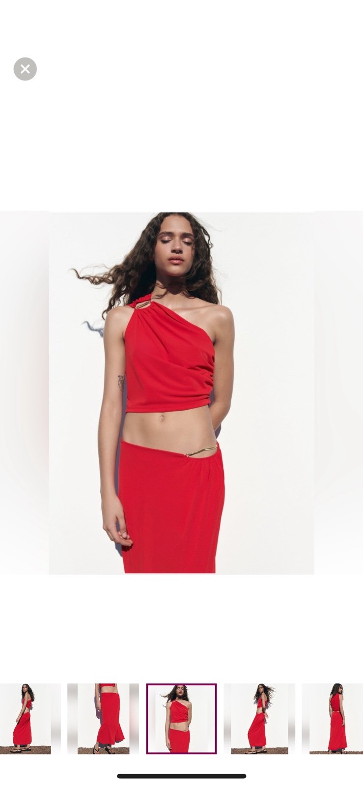 NWT Zara red pull on draped skirt with chain. Size Small.