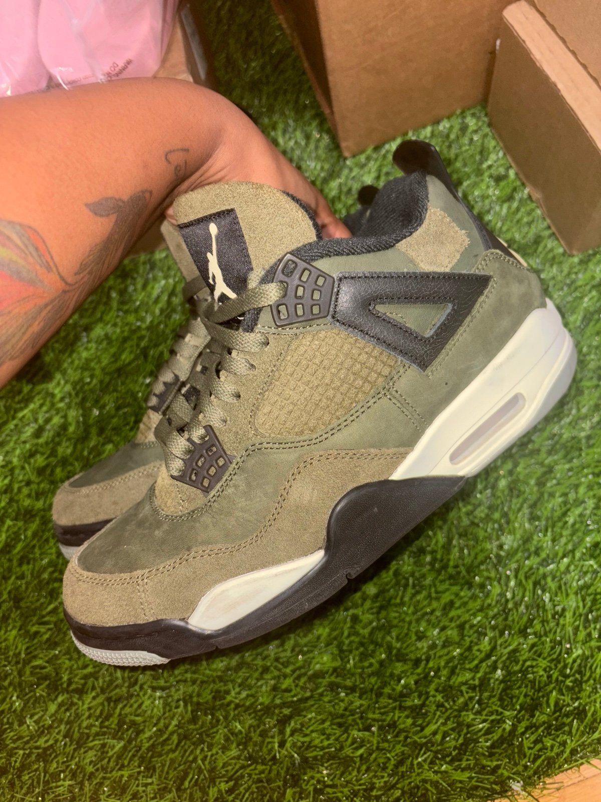 Jordan 4 olive green sneakers