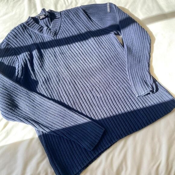 ralph lauren polo jeans co vintage navy blue 100% cotton mens v neck sweater xxl