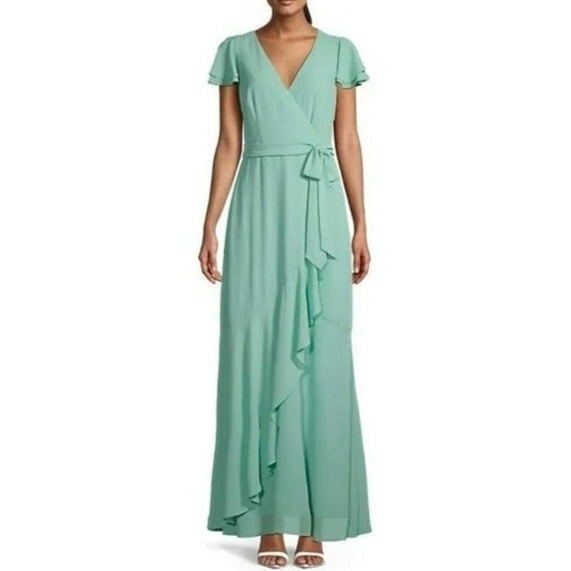 NWT Eliza J Faux-Wrap Ruffled Maxi Dress Size 4 (MSRP 168)