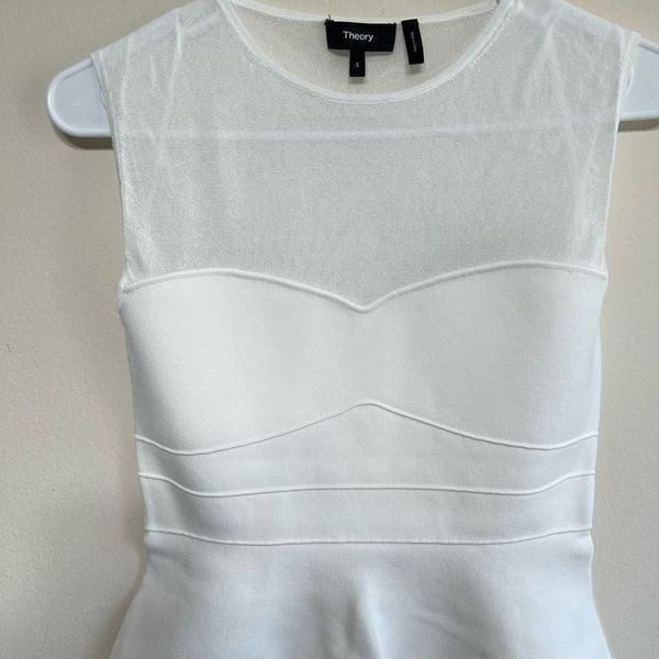 Theory White Yoke Shell Compact Crepe Peplum Blouse Small Blouse