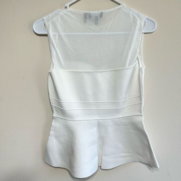 Theory White Yoke Shell Compact Crepe Peplum Blouse Small Blouse