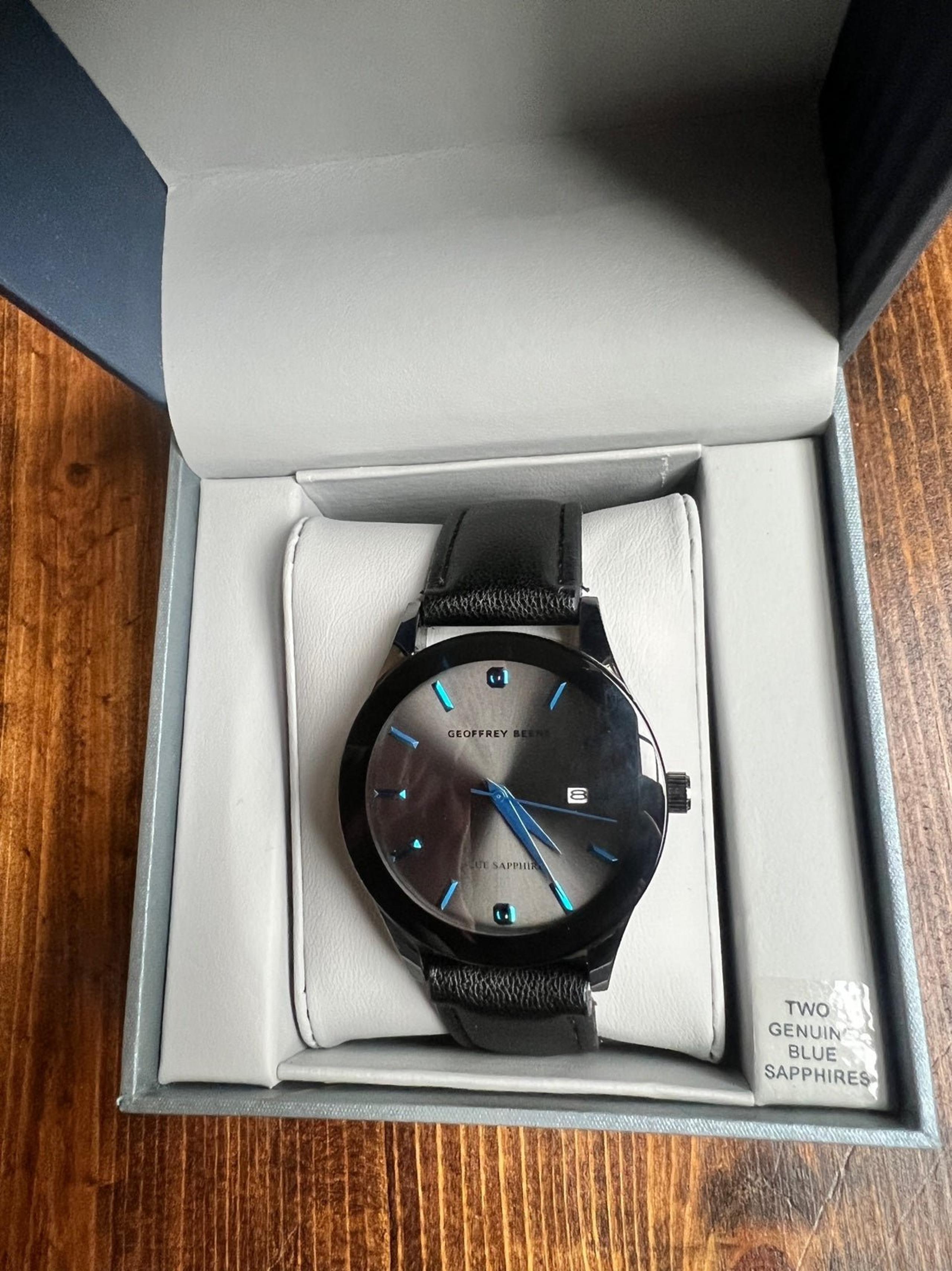 New Geoffrey Beene Quartz black blue Dial Men's watch BeBlue sapphires