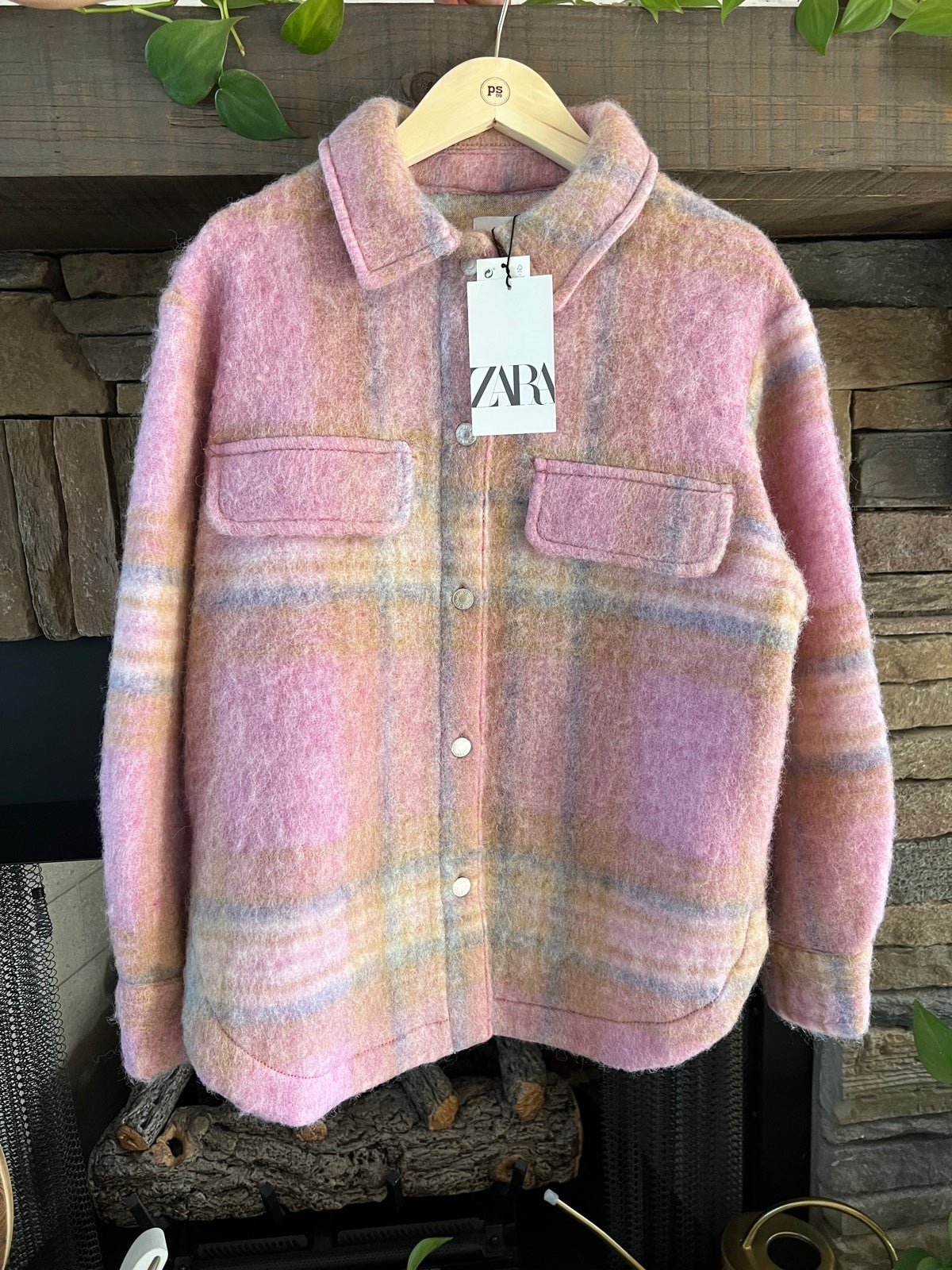 New Zara Longline Wool Blend Plaid Overshirt