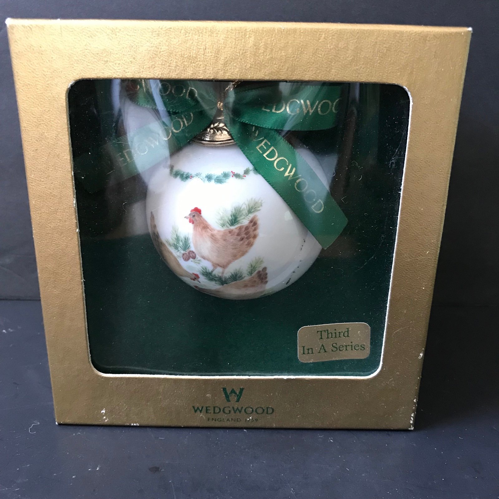 Wedgwood 3rd Day of Christmas Three French Hens Ball Ornament With Box