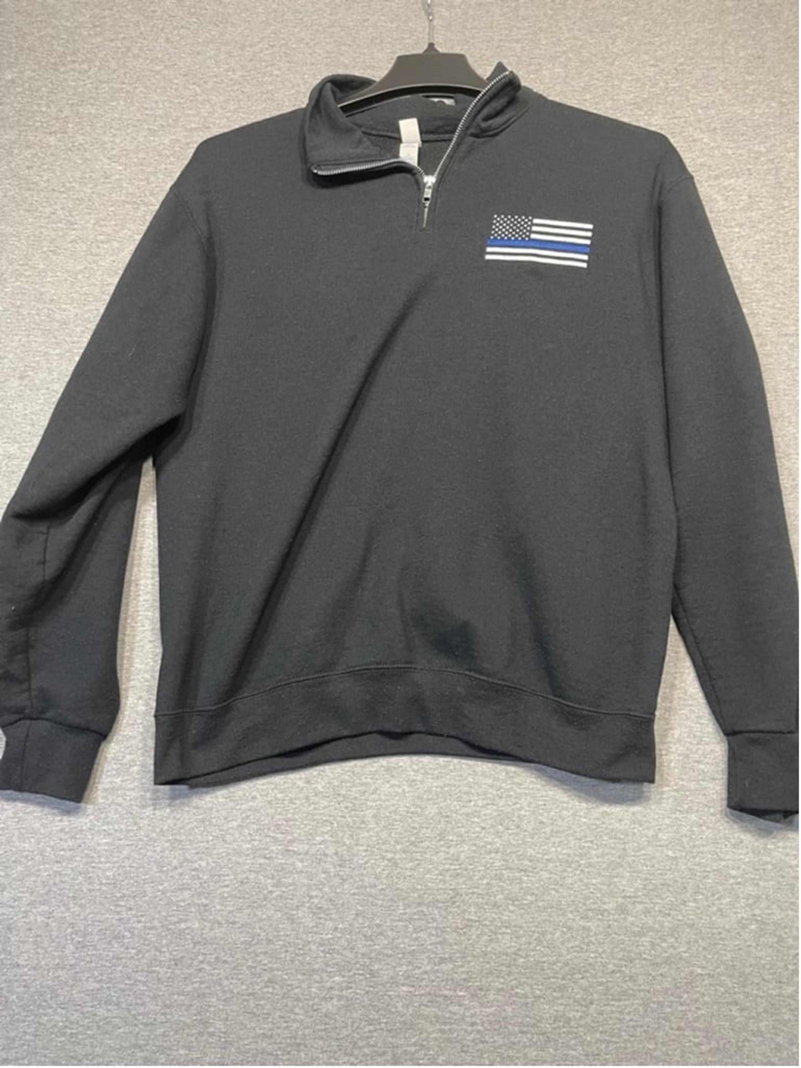 Men's Jerzees Black Sweatshirt Size M with Blue Line Flag