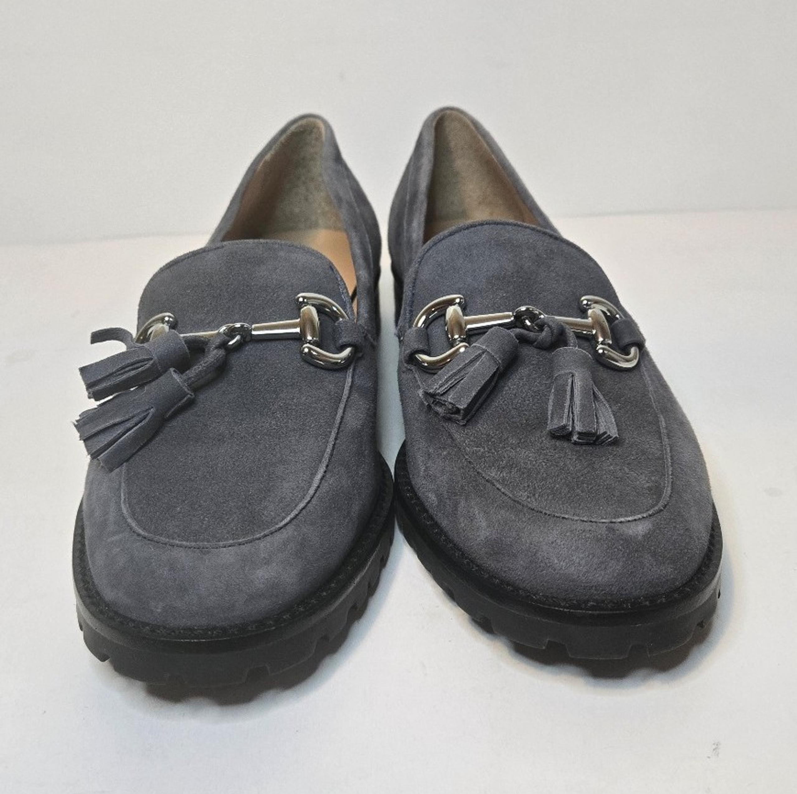 Talbots Genuine Leather Suede Tassel Slip On Flat Women Gray Loafers 7M