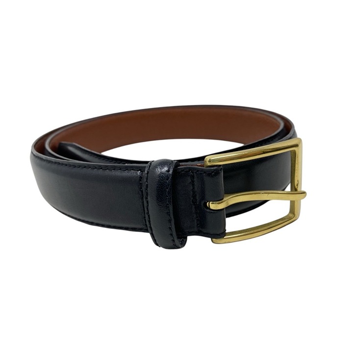 Jos A Bank Mens Classic Black Dress Belt Fine Italian Leather Gold Tone Buckle
