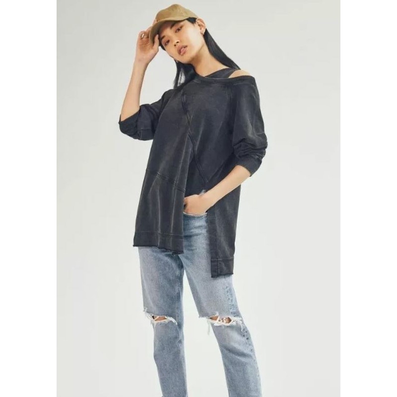 Pilcro Anthropologie Crossover Cutout Sweatshirt In Black Oversized Size Medium