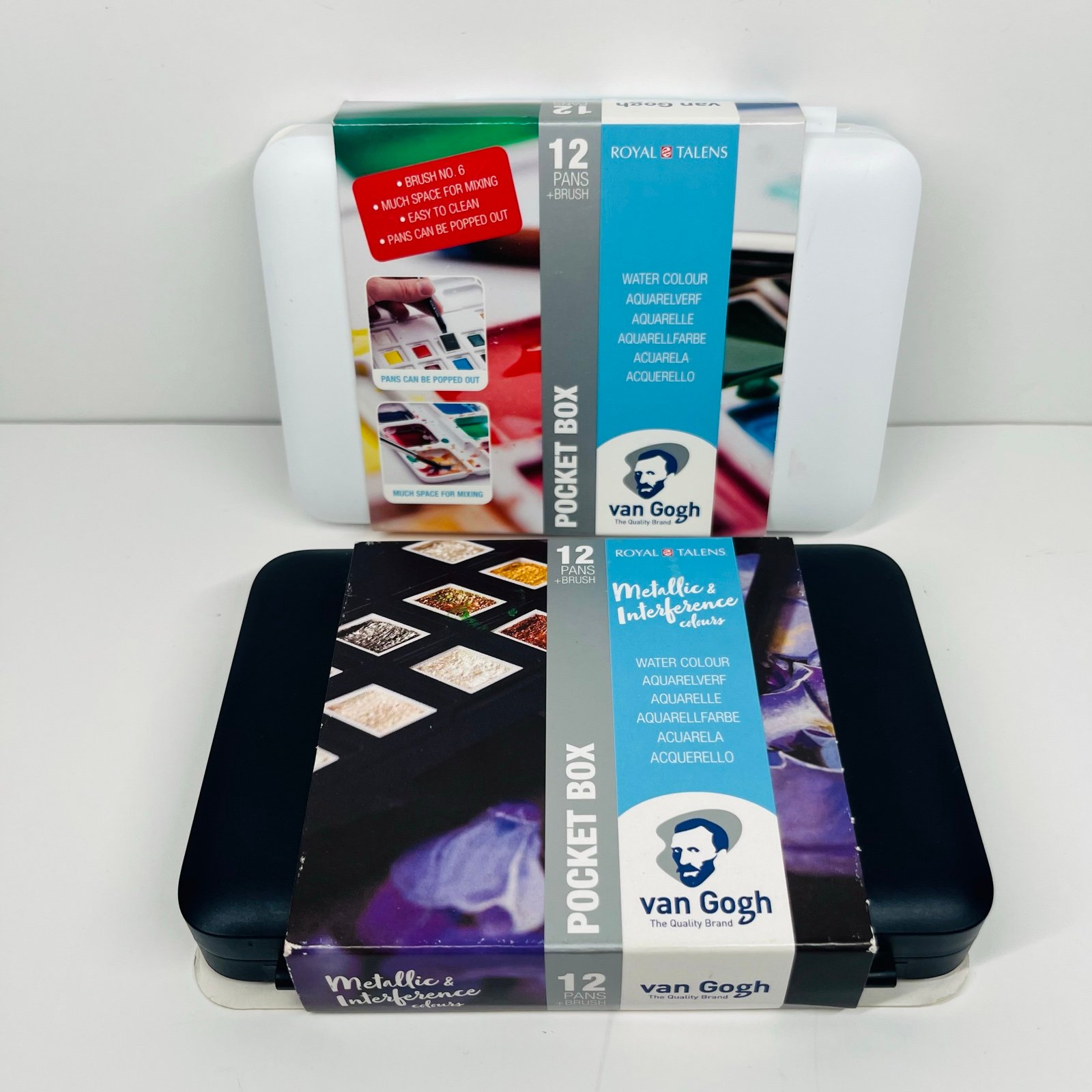 2 Van Gogh Watercolor Paint Set, Plastic Pocketbox, 12-Half Pan + 3-Half Pan Bon