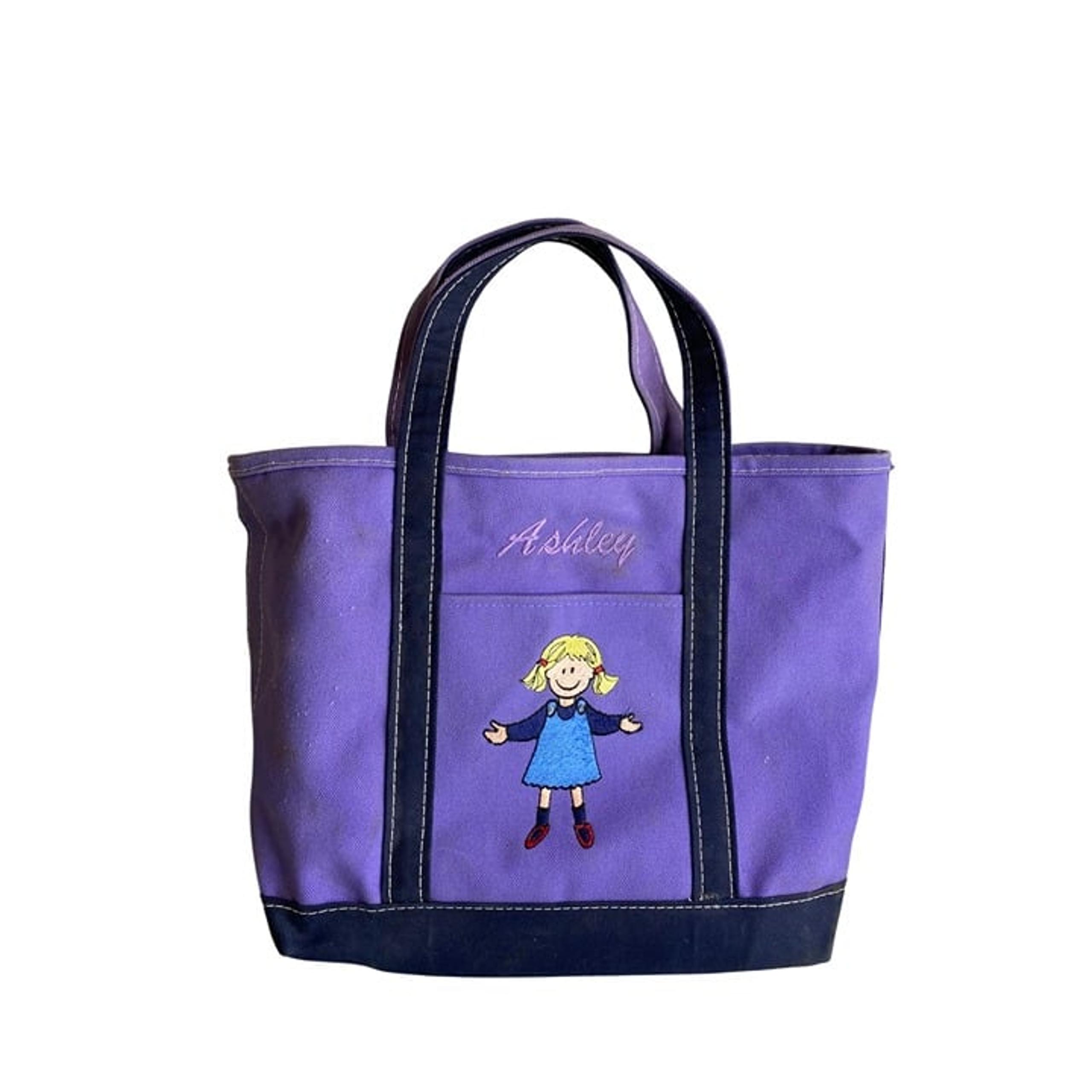 L.L. Bean Boat & Tote Purple Canvas Bag With Ashley Embroidery & Girl