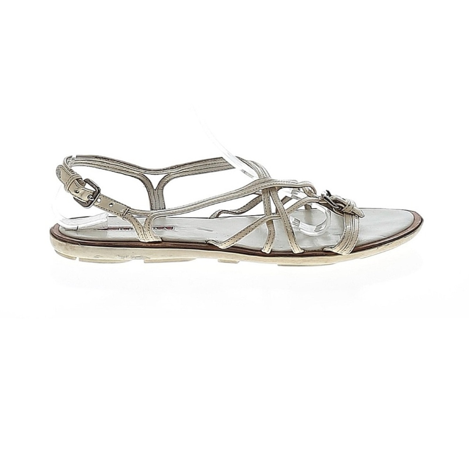 Prada Cream Patent Leather Strappy Flat Sandals with Intertwined Straps Sz EU 36