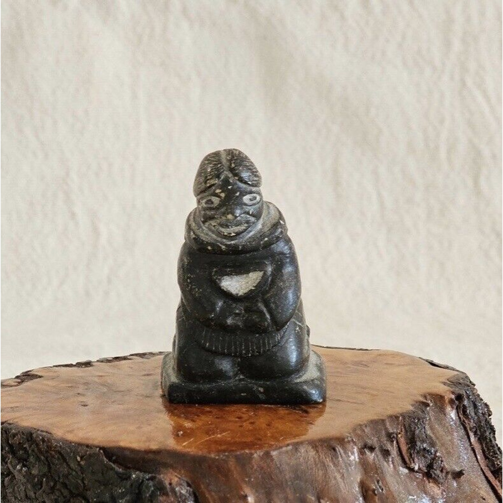 Handmade Inuit Carved Stone Signed Woman Eskimo Vintage Statue