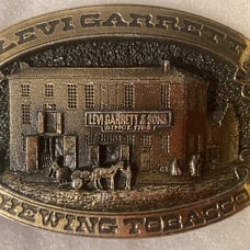 Vintage Metal Belt Buckle, Brass, Levi Garrett, Chewing Tobacco, Nice Western