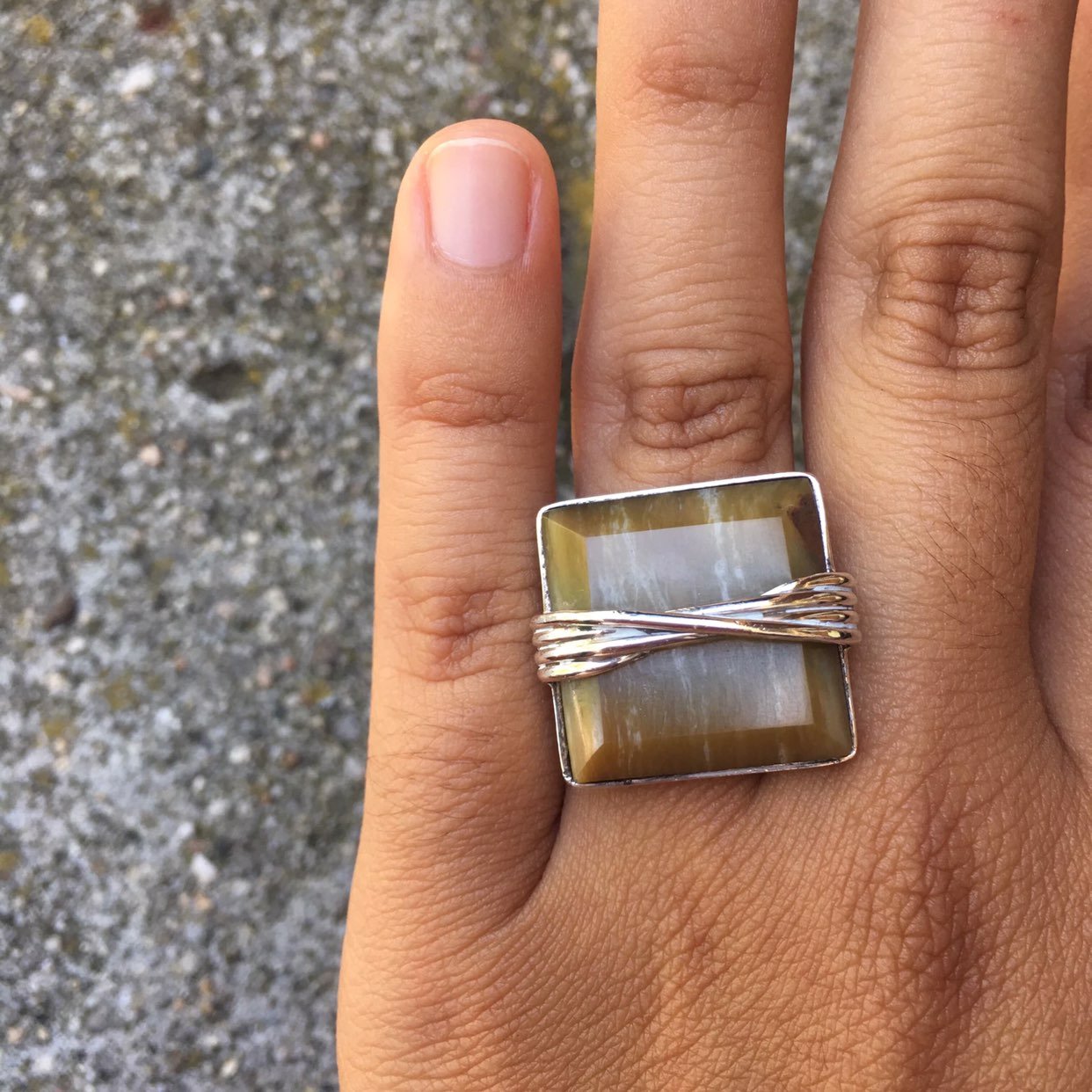 Peruvian Silver Square Stone Ring