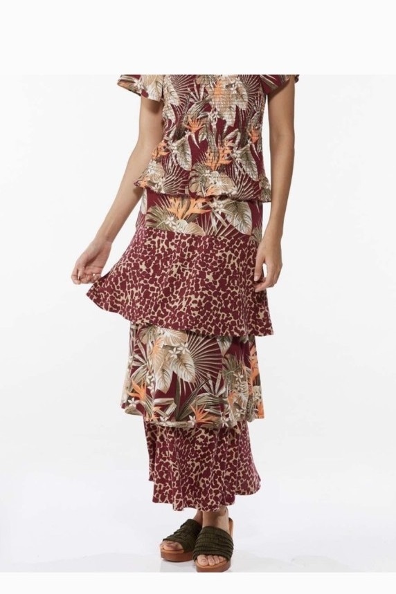 NWT Cato Tropical Escape 2 Piece Tiered Skirt Smoked Top Stretch Resort Boho
