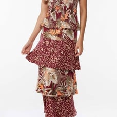 NWT Cato Tropical Escape 2 Piece Tiered Skirt Smoked Top Stretch Resort Boho