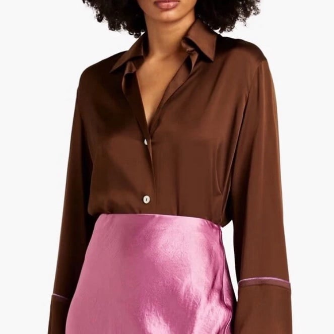 Vince Silk Tipped Long Sleeve Blouse.