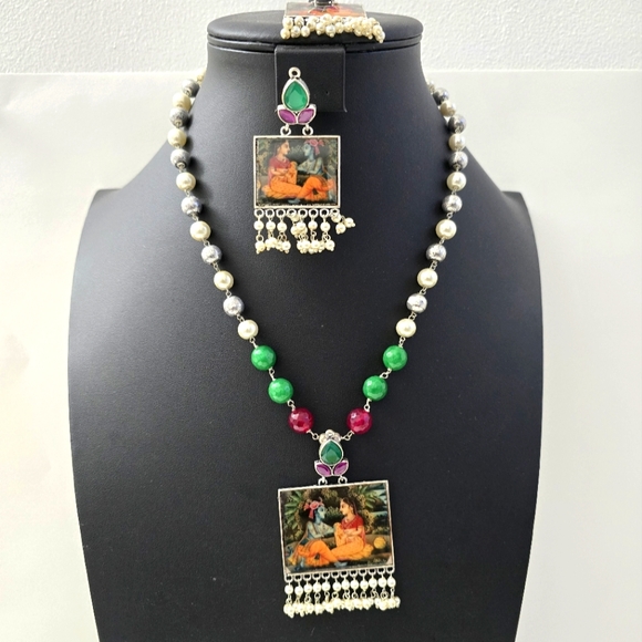 ‘Symbol of Love’ Radha Krishna Pearl Elegance Handcrafted Necklace Set