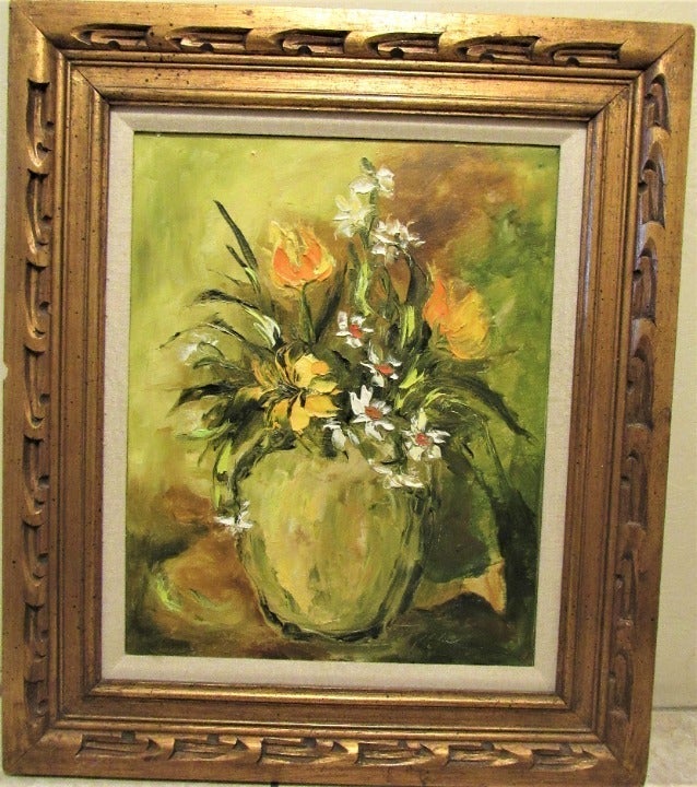 Mid Century Modern Floral Oil Painting