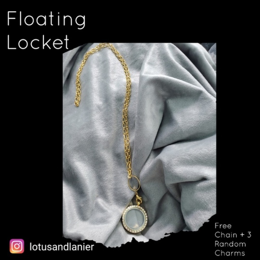 Floating Locket Crystals w/Chain Plus 3 Random Charms