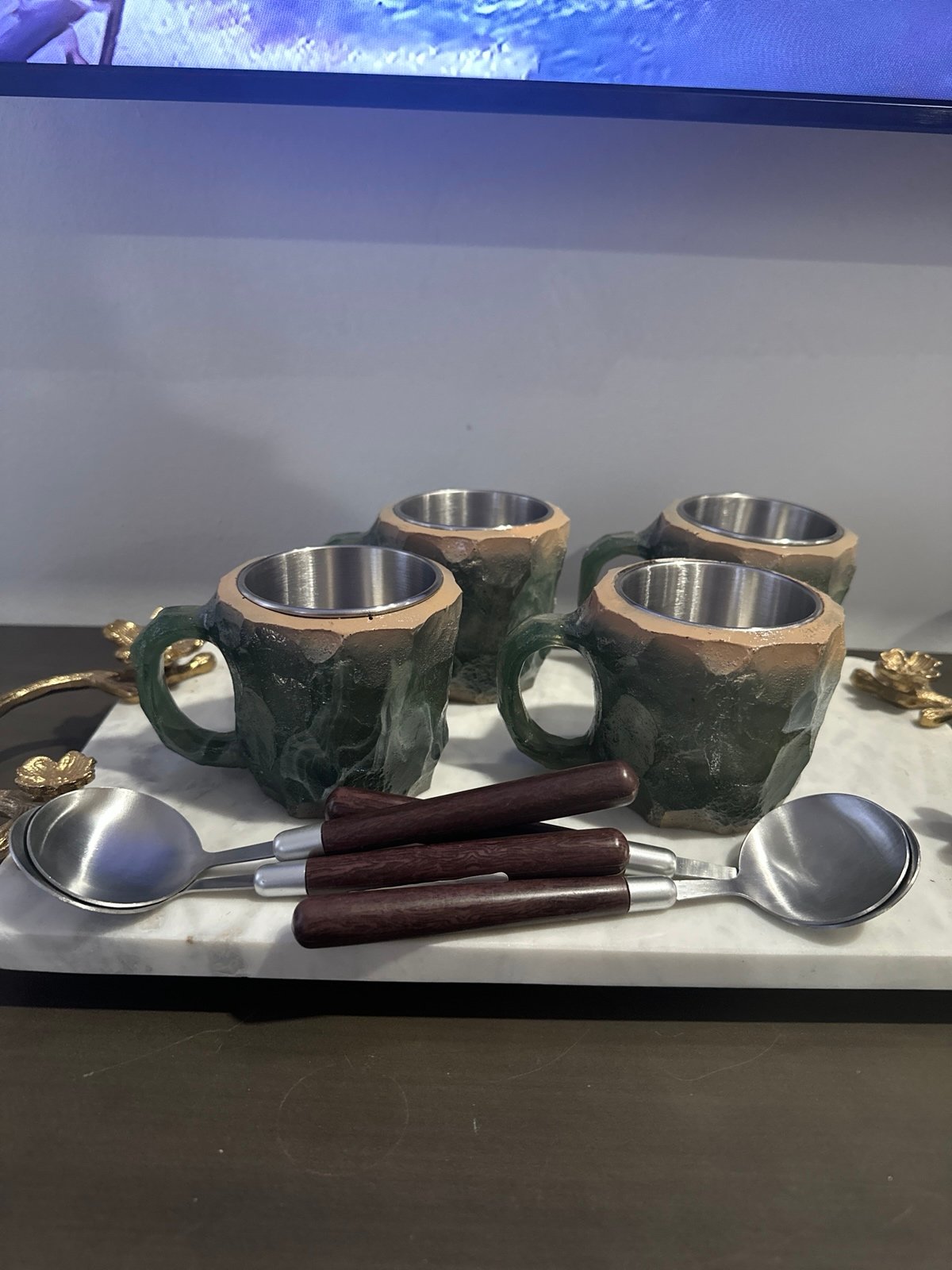 Mineral Crystal Coffee Mugs,New Green Colored Mineral Crystal Coffee Mug Set